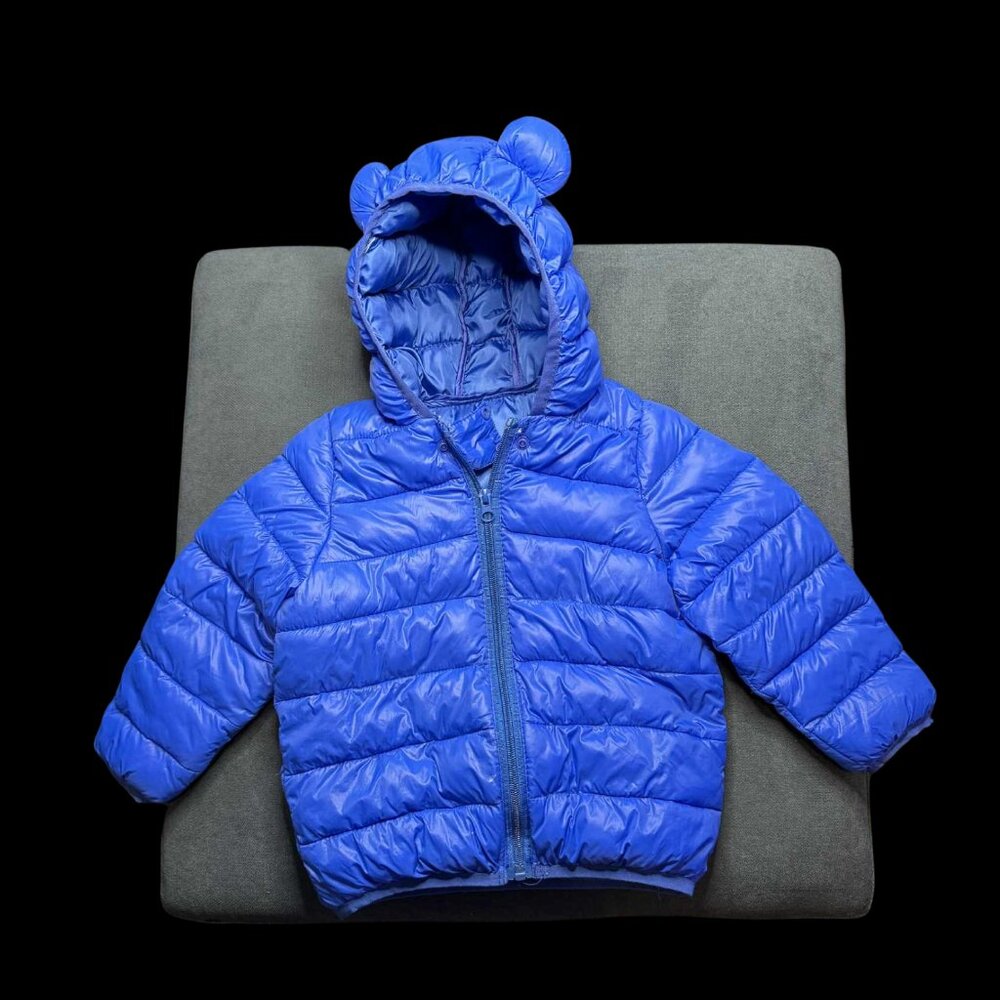 Blue Kids Puffer Coat With Teddy Bear Ears